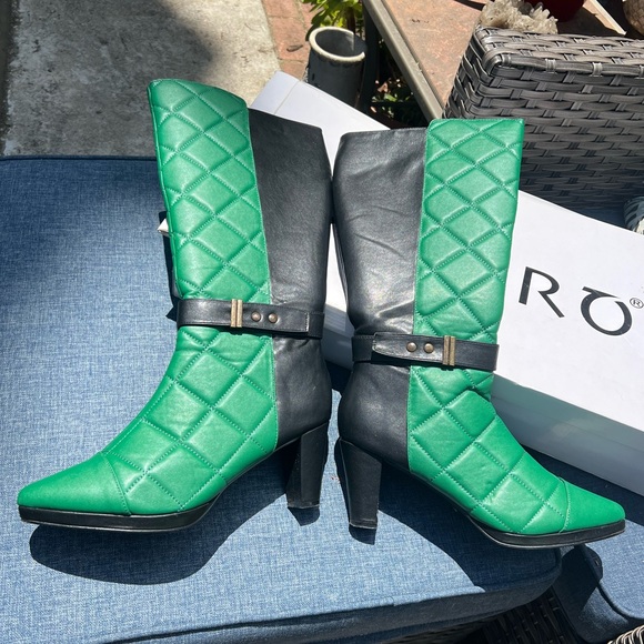 ASHRO Vegan Berlin Boot Black Hunter Green Chic Quilted Boots 10M - Picture 4 of 8